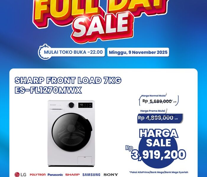 Kesempatan Emas! Mesin Cuci Front Load 7KG Hanya Rp 3 Jutaan di Transmart Full Day Sale Hari Ini!