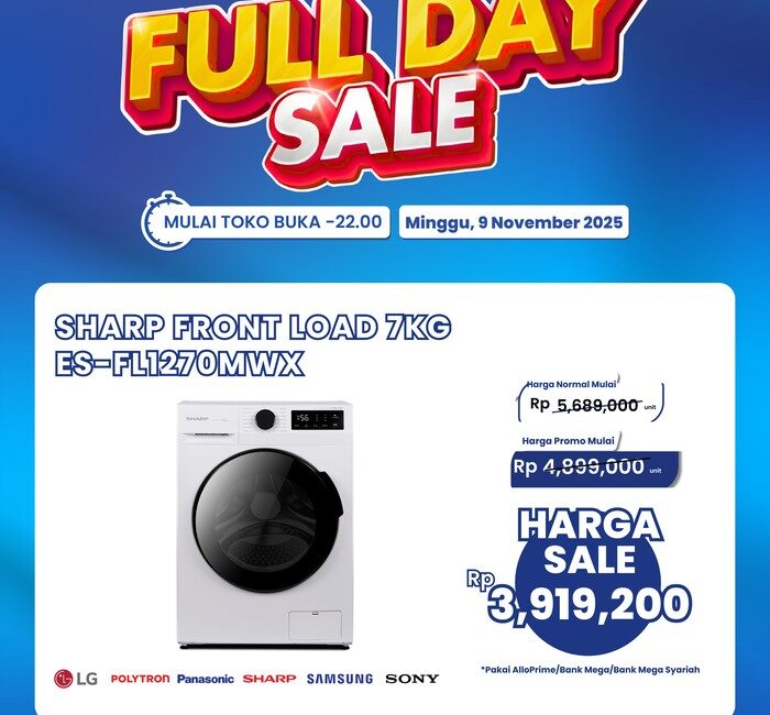 Kesempatan Emas! Mesin Cuci Front Load 7KG Hanya Rp 3 Jutaan di Transmart Full Day Sale Hari Ini!